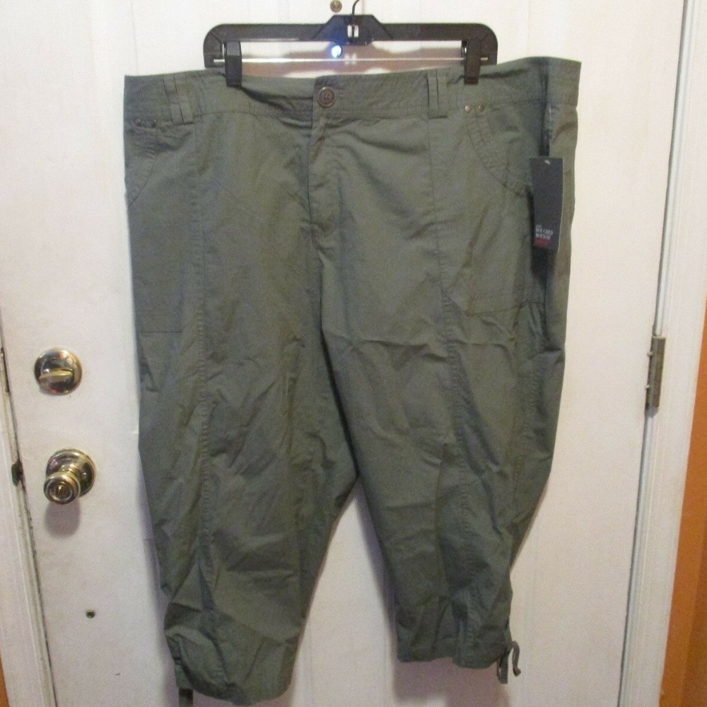 Avenue HUNTER GREEN Lace Up Poplin Capri sz 24 NEW